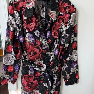 Women's Floral Embroidered Jacket- Black with Red & Purple Flowers